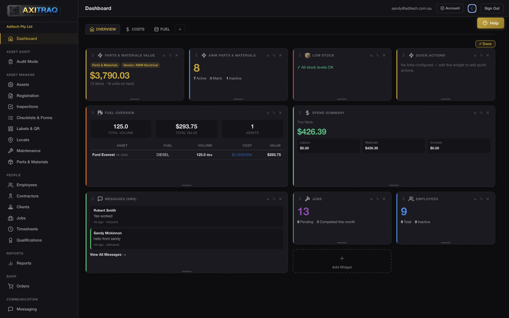 AXITRAQ Dashboard Dark Mode