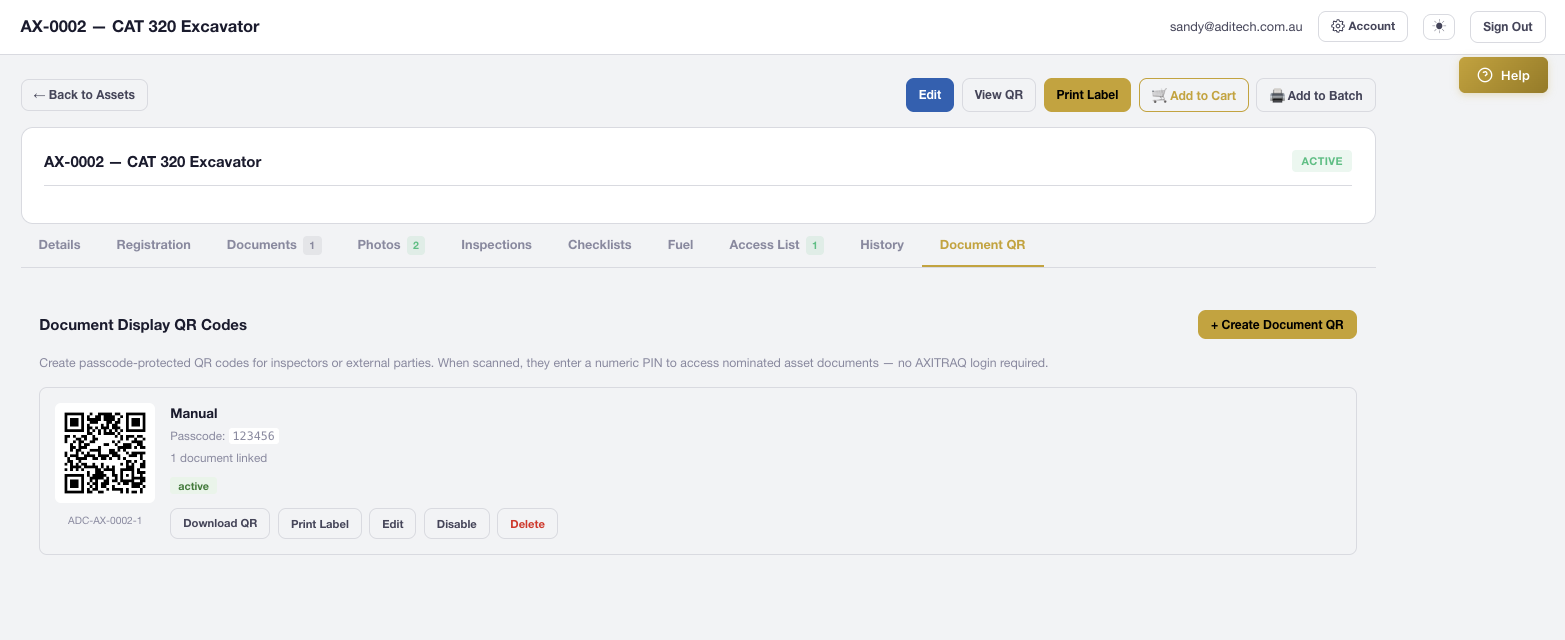 AXITRAQ QR Code Asset Document Access